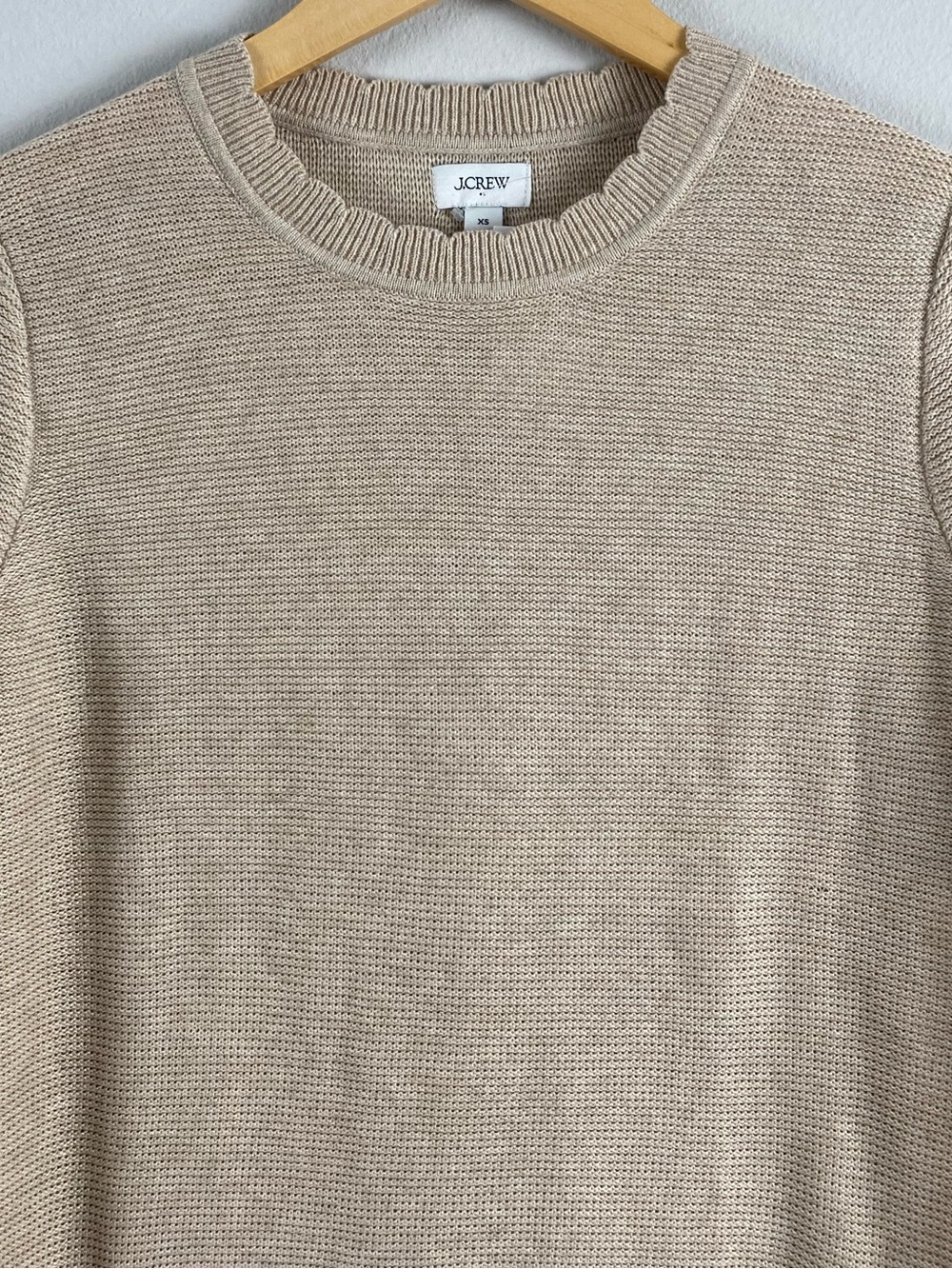 J. Crew Factory Scalloped Long Sleeve Crewneck Sweater | Heather Sandalwood - Picture 3 of 16